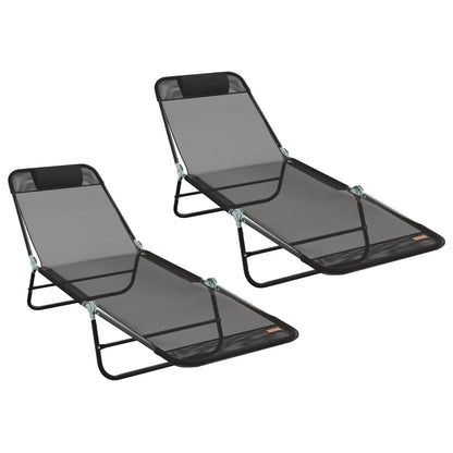 Klappbare Sonnenliege 2-Person 2 pcs Schwarz 182 x 55 x 85,5 cm