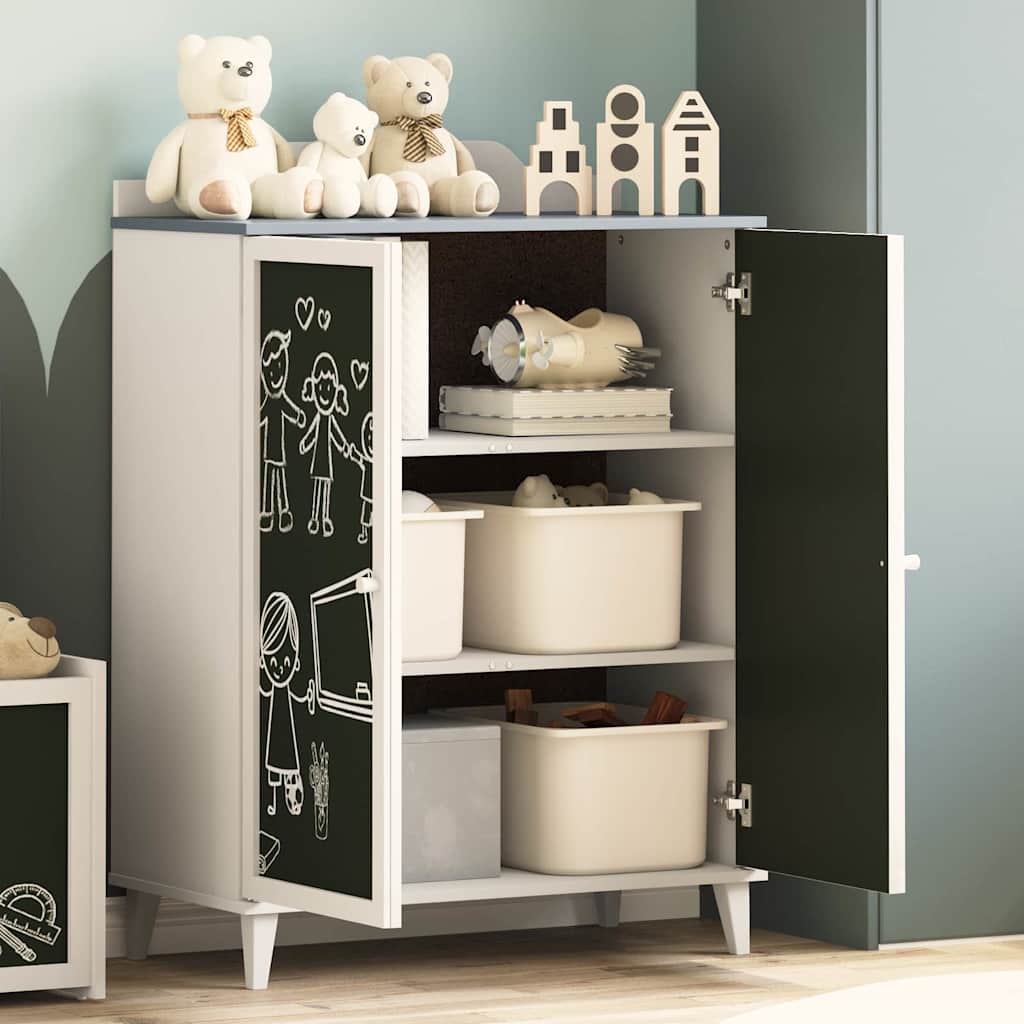 Seitenboard mit Kreidetafel Grau und Weiß 80 x 40 x 110 cm