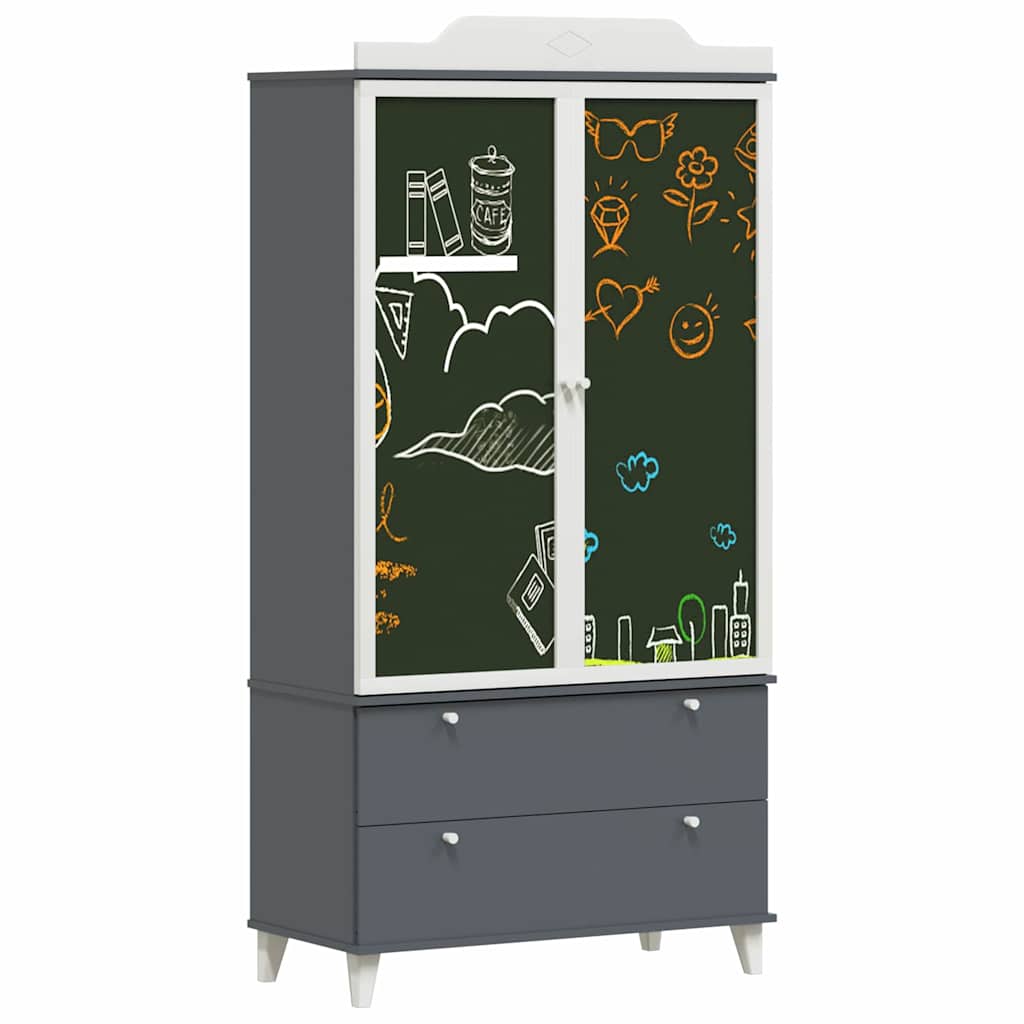 Kreidetafel Kleiderschrank mit Tür Grau und Weiß Holzwerkstoff