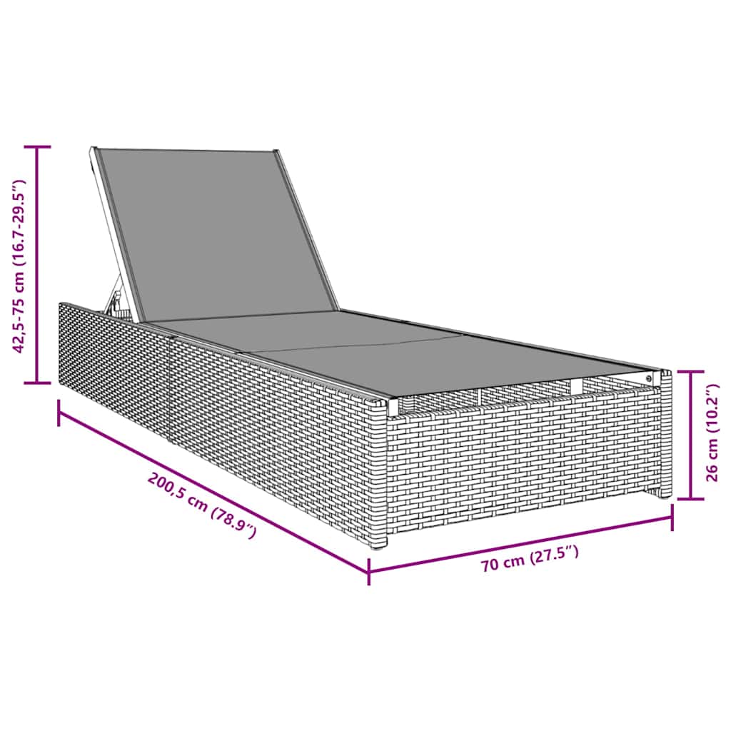 Sonnenliege mit Kissen Grau 60 x 200 x 27cm Poly-Rattan
