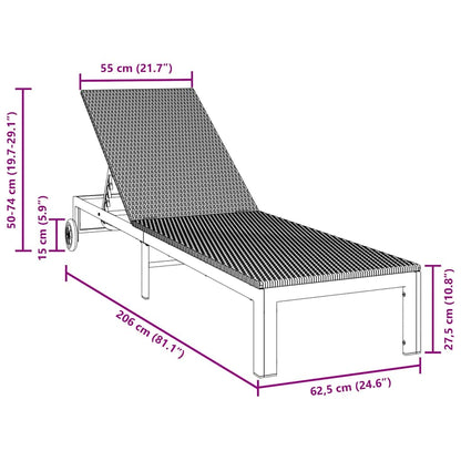 Sonnenliege 1-Person Braun 60 x 200 x 27cm Poly-Rattan