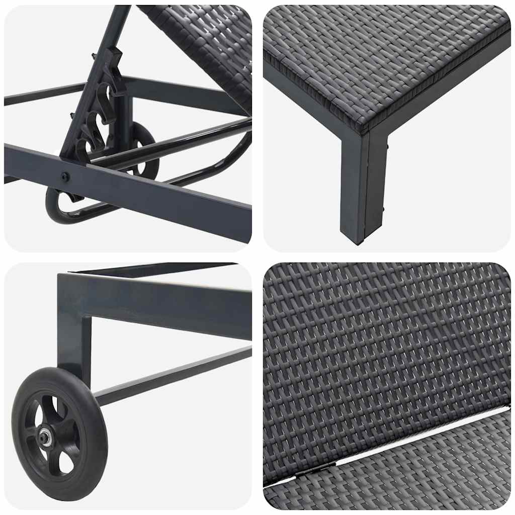 Sonnenliege 1-Person Schwarz 60 x 200 x 27cm Poly-Rattan
