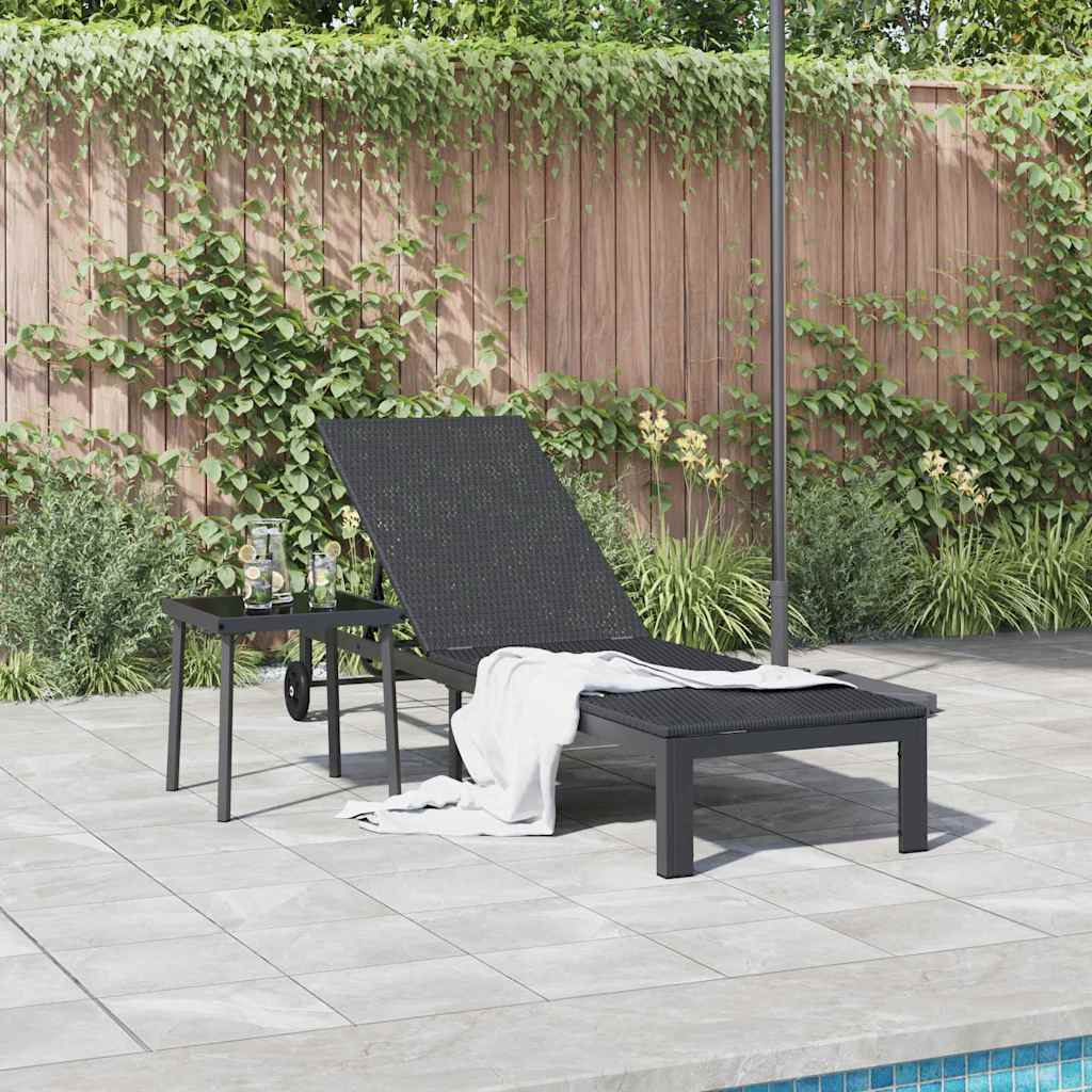 Sonnenliege 1-Person Schwarz 60 x 200 x 27cm Poly-Rattan