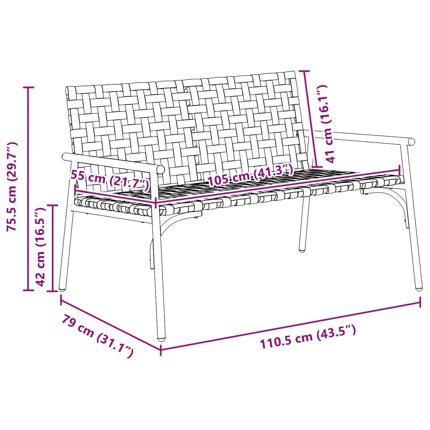 Gartenstuhl Schwarz 113 x 79 x 75cm Poly-Rattan
