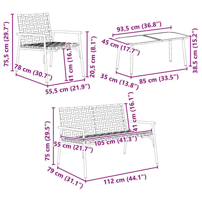 Garten Essgruppe 4 pcs Braun Poly-Rattan