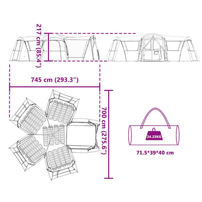 Familienzelt mit Dach Grün und Weiß 745 x 700 x 217 cm