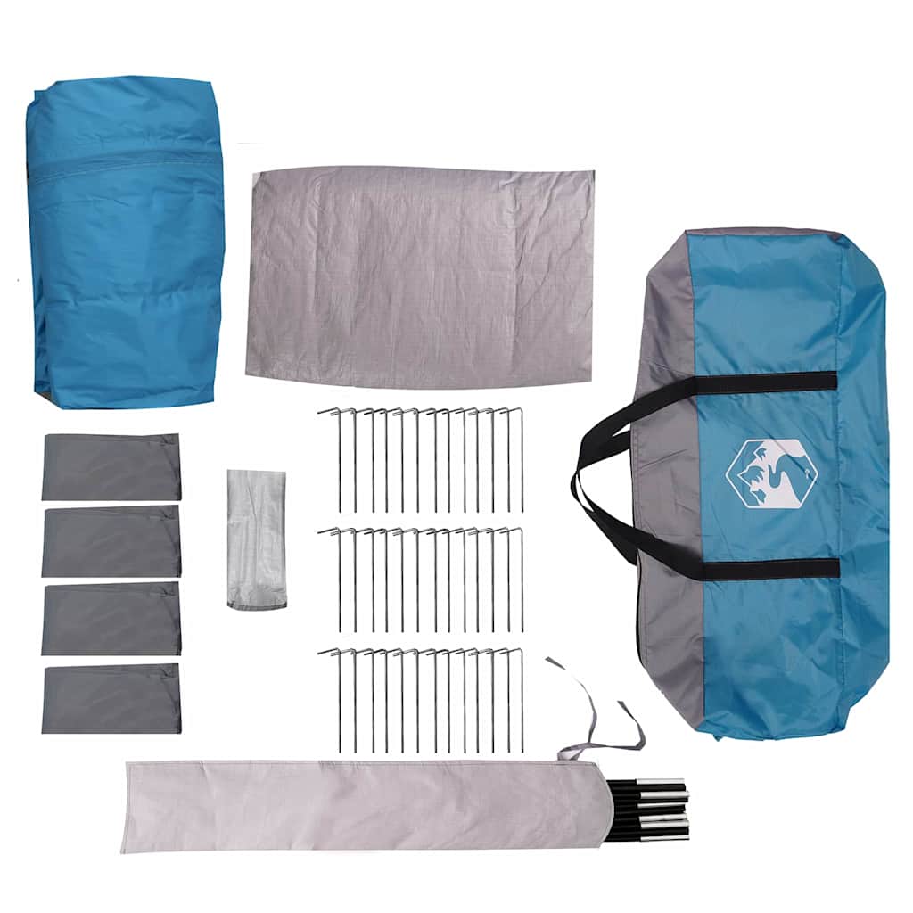 Familienzelt mit Dach Blau und Grau 745 x 700 x 217 cm