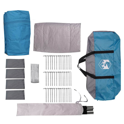 Familienzelt mit Dach Blau und Grau 745 x 700 x 217 cm