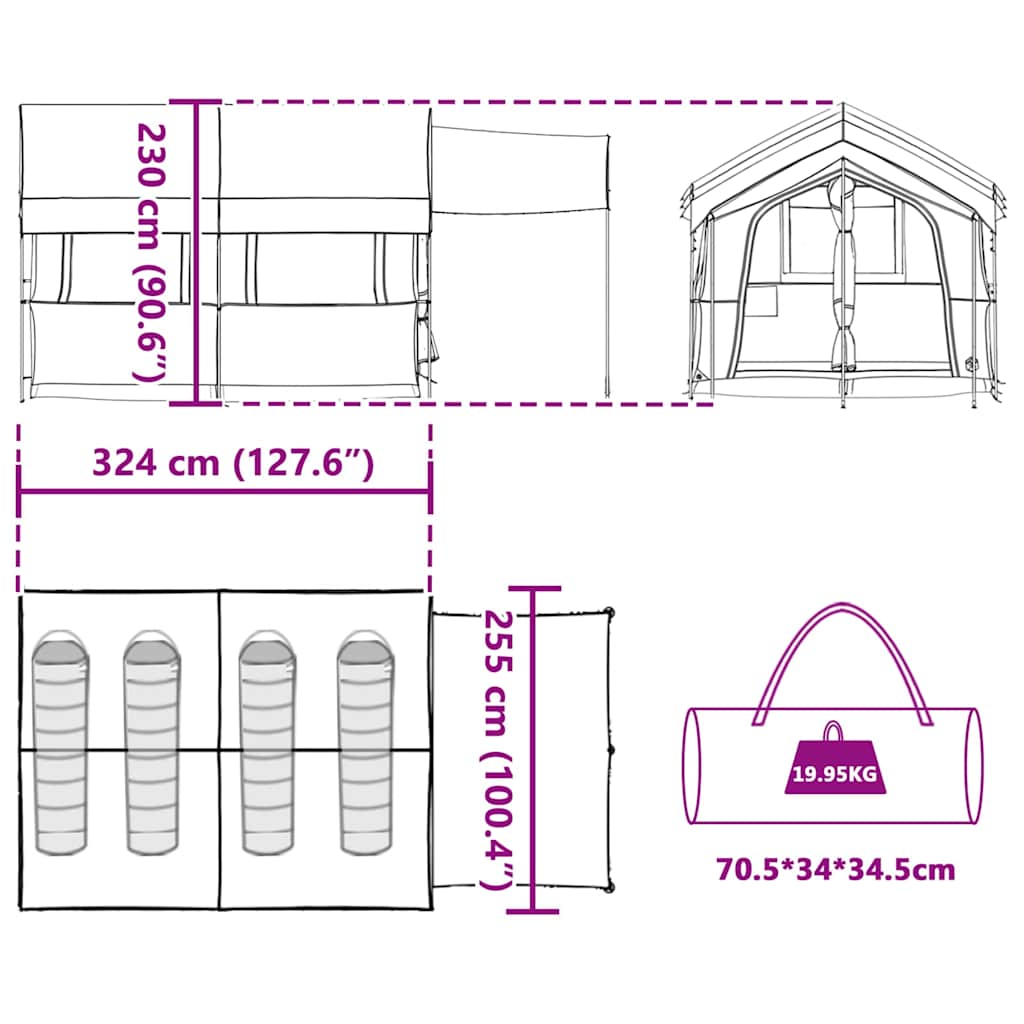 Familienzelt mit Dach Blau und Grau 324 x 255 x 230 cm