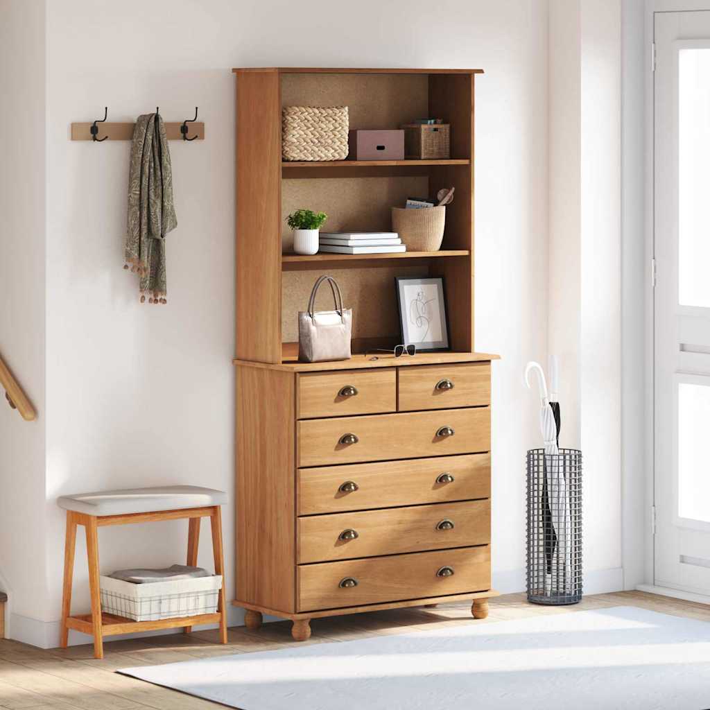 Hutch mit Schubladen Braun 91 x 40 x 200,5 cm Massivholz Kiefer