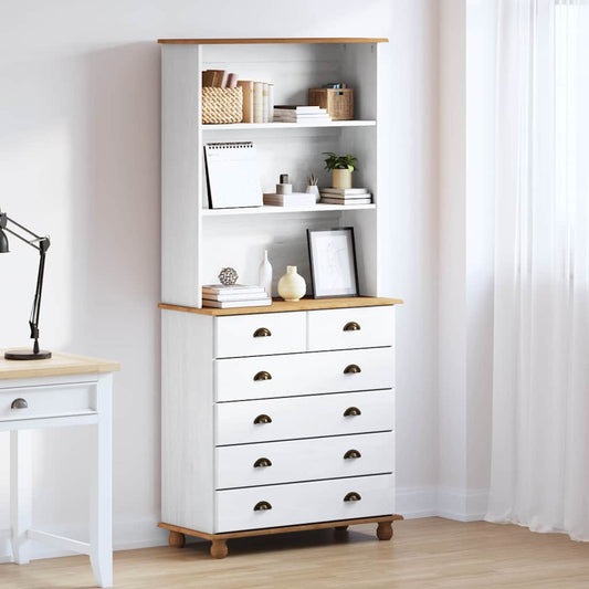 Hutch mit Schubladen Weiß 91 x 40 x 200,5 cm Massivholz Kiefer