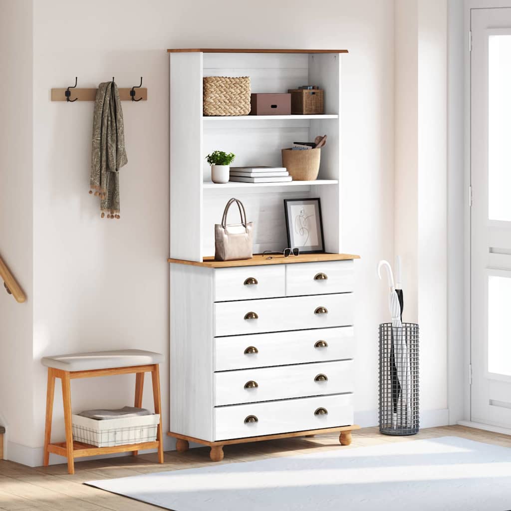 Hutch mit Schubladen Weiß 91 x 40 x 200,5 cm Massivholz Kiefer