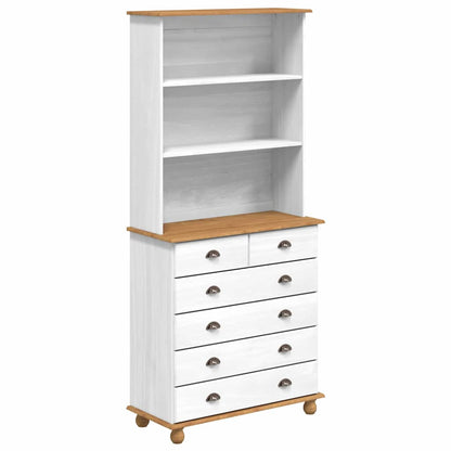 Hutch mit Schubladen Weiß 91 x 40 x 200,5 cm Massivholz Kiefer