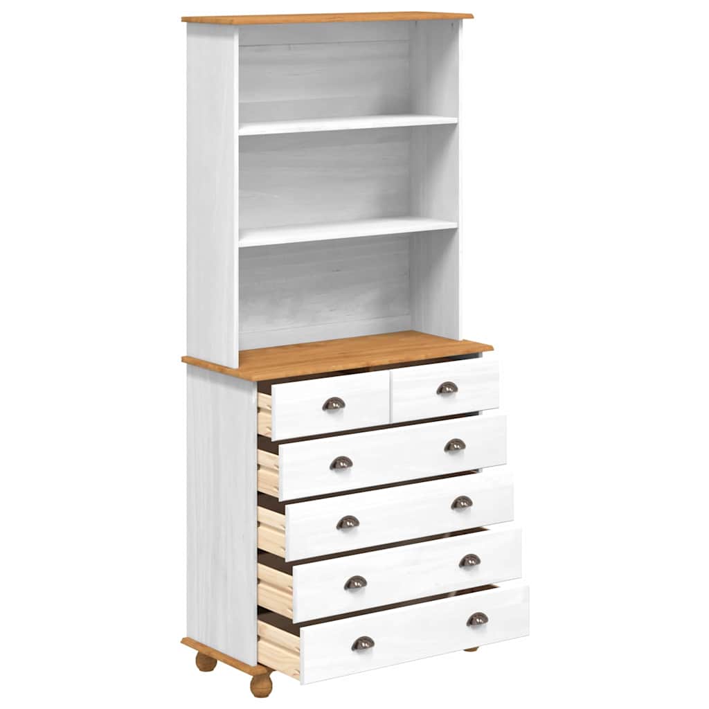 Hutch mit Schubladen Weiß 91 x 40 x 200,5 cm Massivholz Kiefer