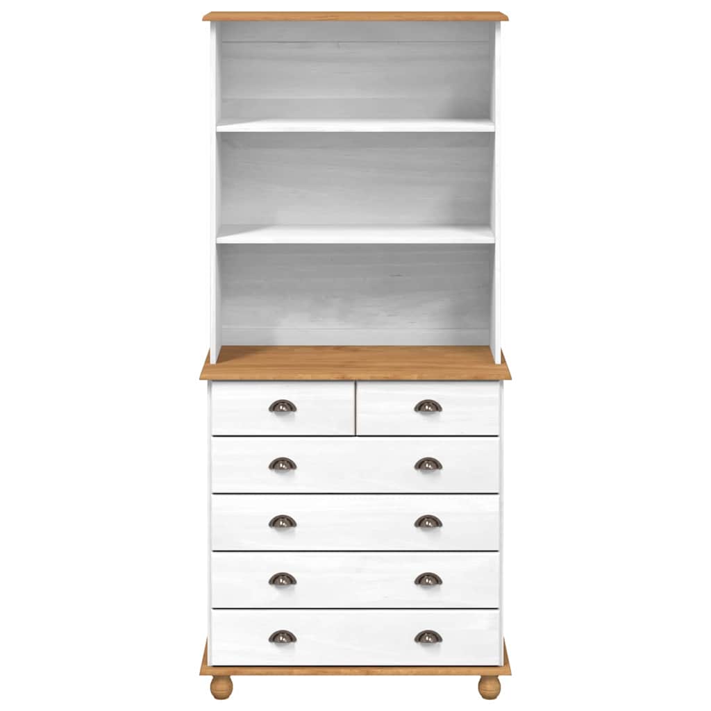 Hutch mit Schubladen Weiß 91 x 40 x 200,5 cm Massivholz Kiefer