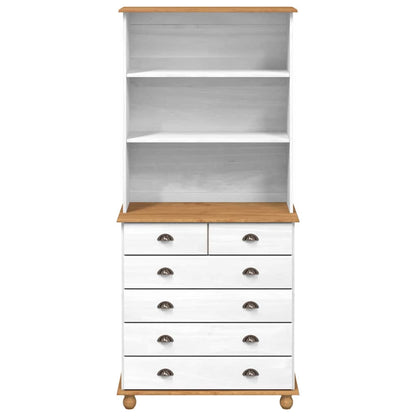 Hutch mit Schubladen Weiß 91 x 40 x 200,5 cm Massivholz Kiefer