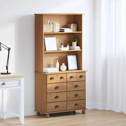 Hutch mit Regal Honigbraun 91 x 40 x 184 cm Massivholz Kiefer