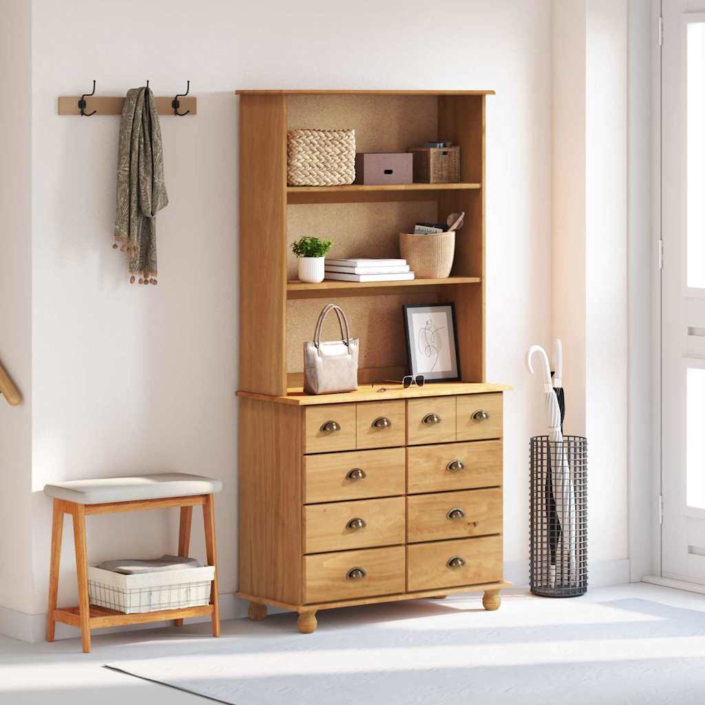 Hutch mit Regal Honigbraun 91 x 40 x 184 cm Massivholz Kiefer