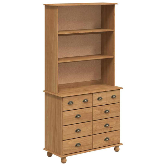 Hutch mit Regal Honigbraun 91 x 40 x 184 cm Massivholz Kiefer