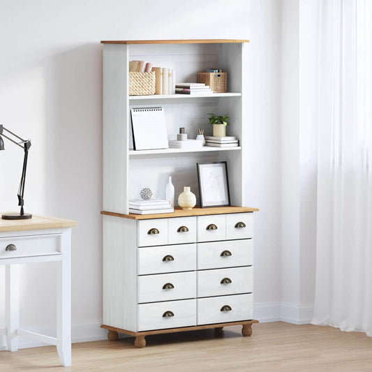 Hutch mit Schubladen Weiß 91 x 40 x 184 cm Massivholz Kiefer