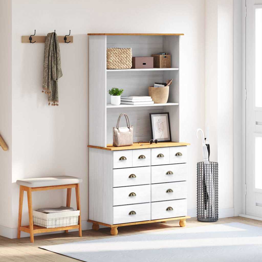 Hutch mit Schubladen Weiß 91 x 40 x 184 cm Massivholz Kiefer