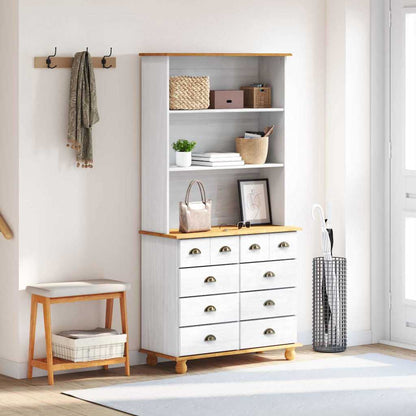 Hutch mit Schubladen Weiß 91 x 40 x 184 cm Massivholz Kiefer