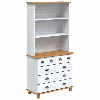 Hutch mit Schubladen Weiß 91 x 40 x 184 cm Massivholz Kiefer