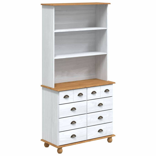 Hutch mit Schubladen Weiß 91 x 40 x 184 cm Massivholz Kiefer