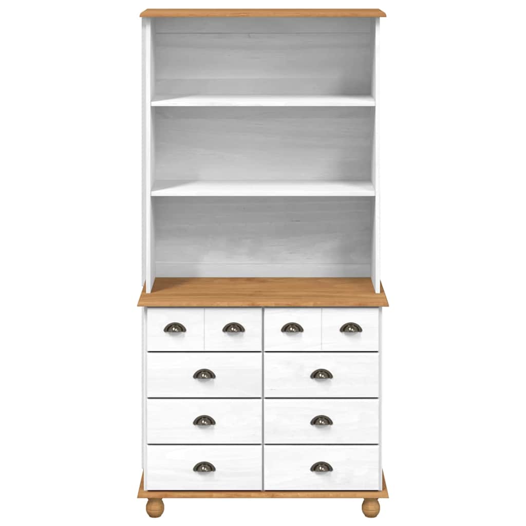 Hutch mit Schubladen Weiß 91 x 40 x 184 cm Massivholz Kiefer