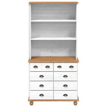 Hutch mit Schubladen Weiß 91 x 40 x 184 cm Massivholz Kiefer