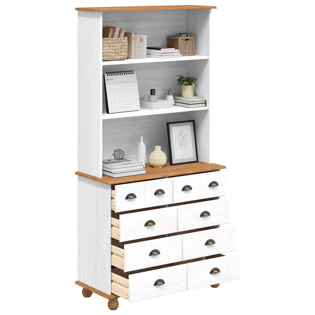 Hutch mit Schubladen Weiß 91 x 40 x 184 cm Massivholz Kiefer