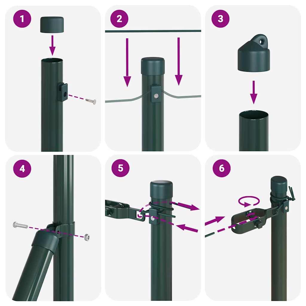 Zaunpfosten Manuell 13 pcs Grün Ø32mm 80 cm Verzinkter Stahl