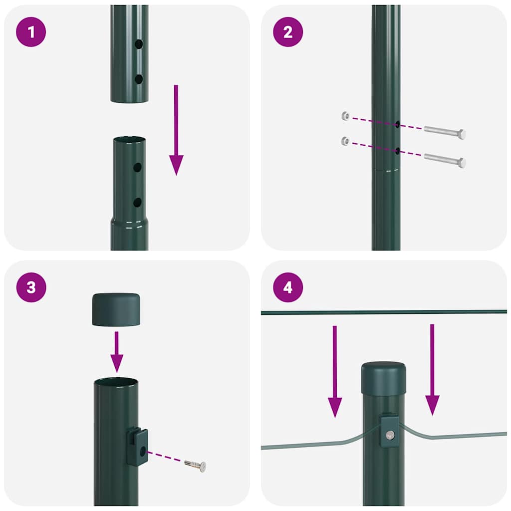 Zaunpfosten Manuell 7 pcs Grün Ø32mm 210 cm Verzinkter Stahl