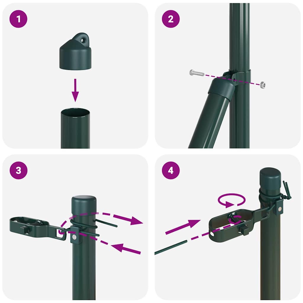 Zaunpfosten Manuell 7 pcs Grün Ø32mm 210 cm Verzinkter Stahl