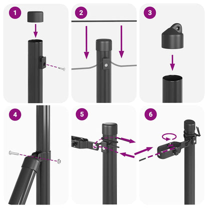 Zaunpfosten Manuell 7 pcs Grau Ø32mm 80 cm Verzinkter Stahl