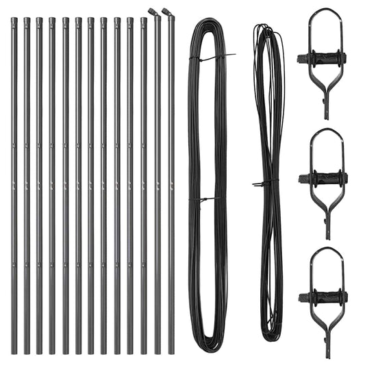 Zaunpfosten Manuell 13 pcs Grau Ø32mm 150 cm Verzinkter Stahl