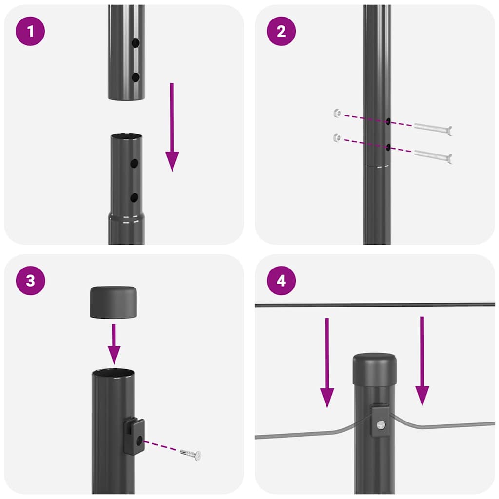 Zaunpfosten 7 pcs Grau Ø32mm 200 cm Verzinkter Stahl