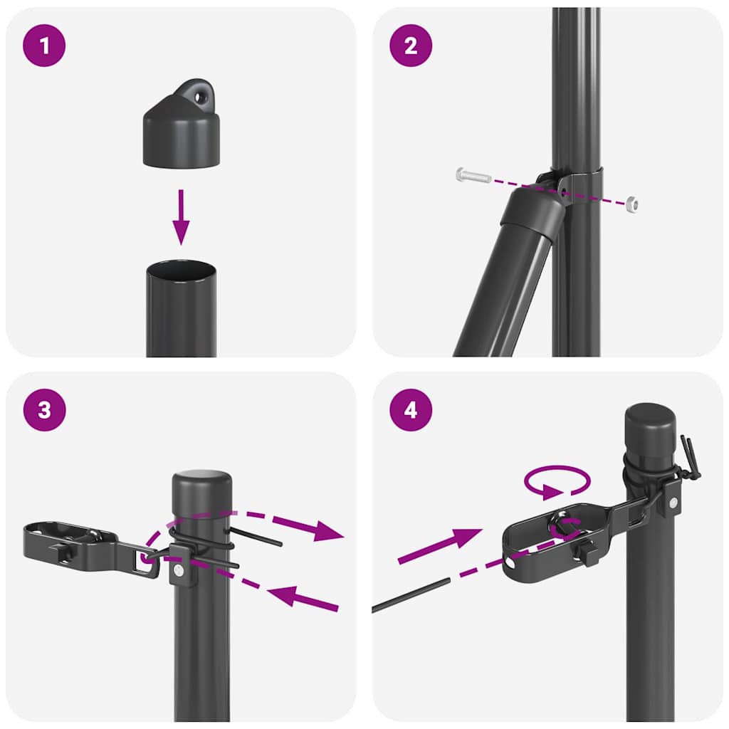 Zaunpfosten Manuell 13 pcs Grau Ø32mm 210 cm Verzinkter Stahl
