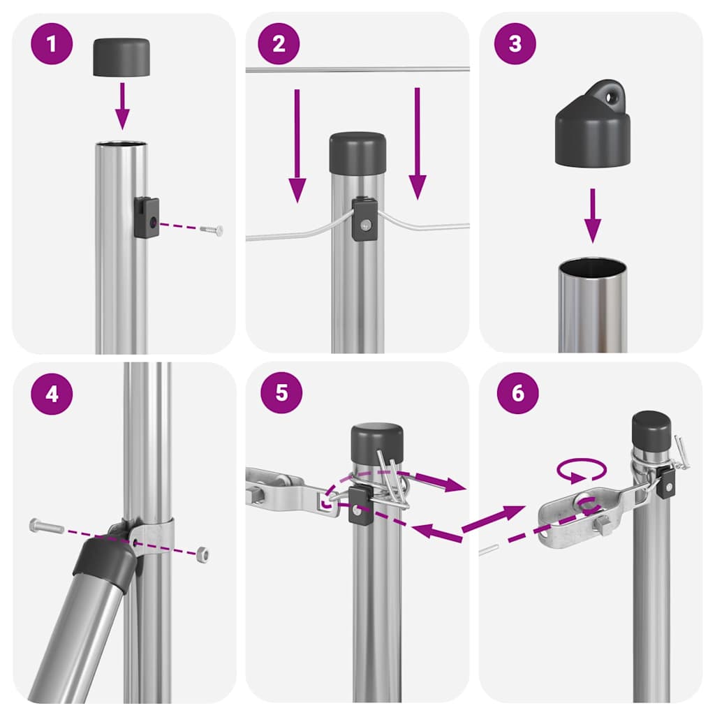 Zaunpfosten Manuell 7 pcs Silber Ø32mm 120 cm Verzinkter Stahl