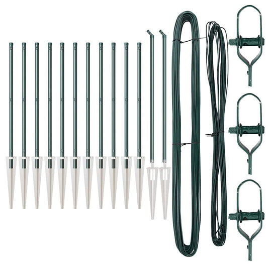 Zaunpfosten Manuell 13 pcs Grün Ø32mm 60 cm Verzinkter Stahl