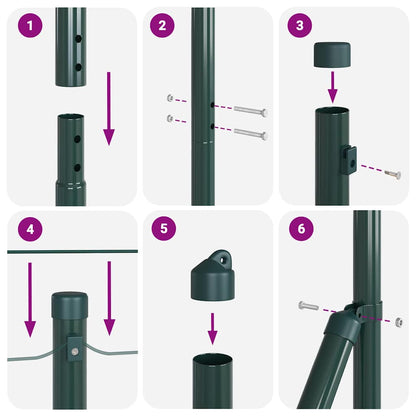 Zaunpfosten Manuell 7 pcs Grün Ø32mm 140 cm Verzinkter Stahl