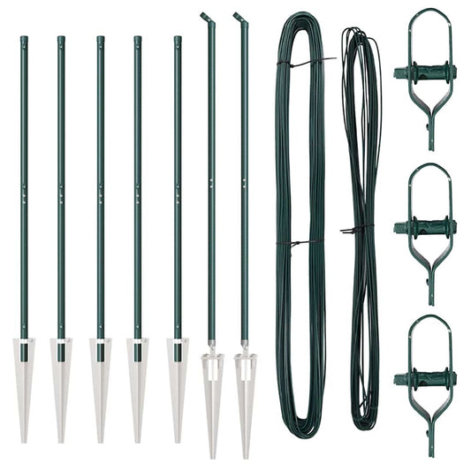Zaunpfosten Manuell 7 pcs Grün Ø32mm 160 cm Verzinkter Stahl