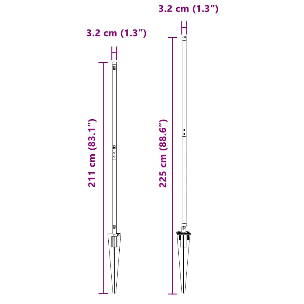 Zaunpfosten Manuell 7 pcs Grün Ø32mm 180 cm Verzinkter Stahl