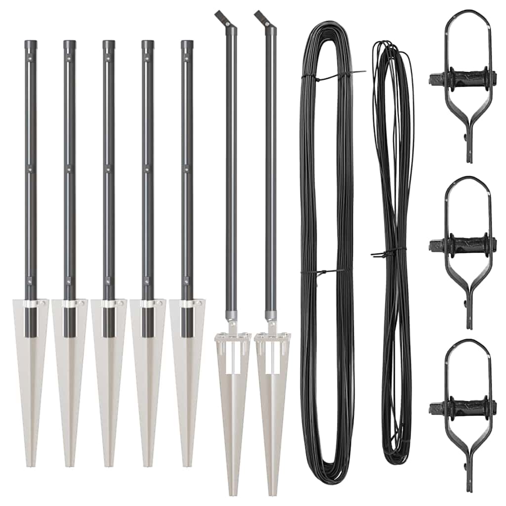 Zaunpfosten 7 pcs Grau Ø32mm 60 cm Verzinkter Stahl