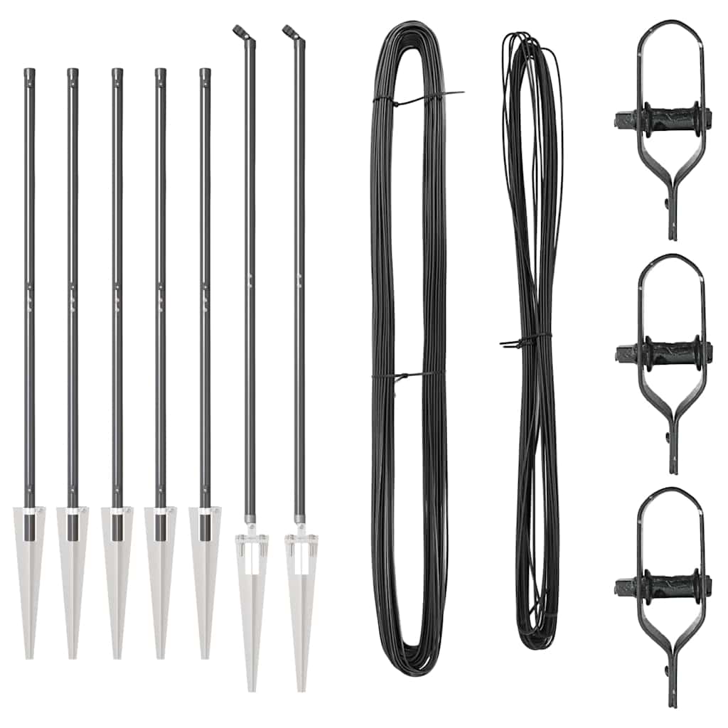 Zaunpfosten 7 pcs Grau Ø32mm 160 cm Verzinkter Stahl