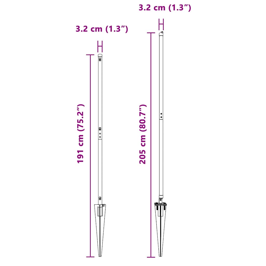 Zaunpfosten 13 pcs Grau Ø32mm 160 cm Verzinkter Stahl