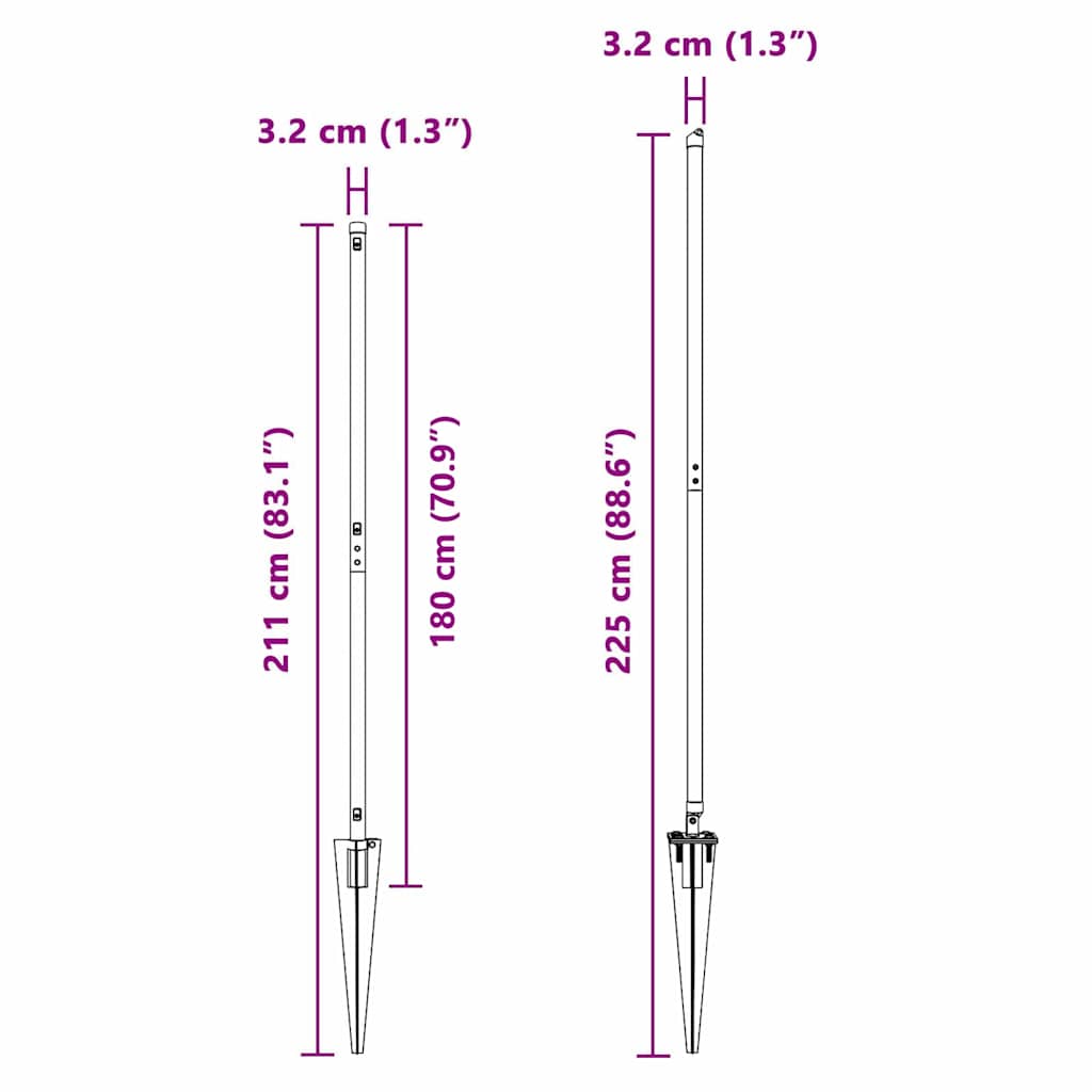 Zaunpfosten 7 pcs Grau Ø32mm 180 cm Verzinkter Stahl