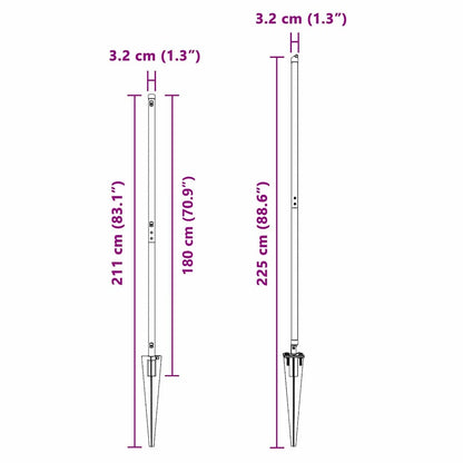 Zaunpfosten 7 pcs Grau Ø32mm 180 cm Verzinkter Stahl