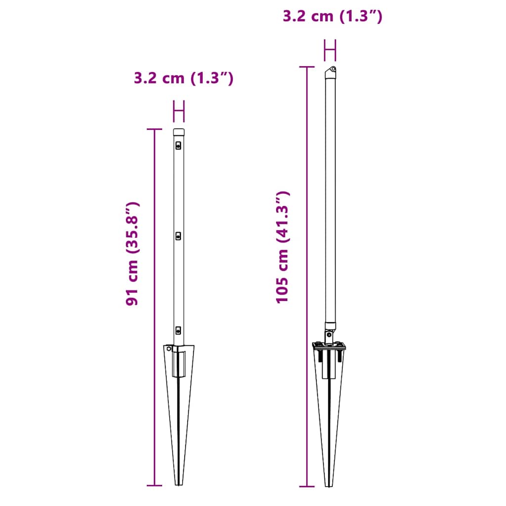 Zaunpfosten 7 pcs Silber Ø32mm 60 cm Verzinkter Stahl