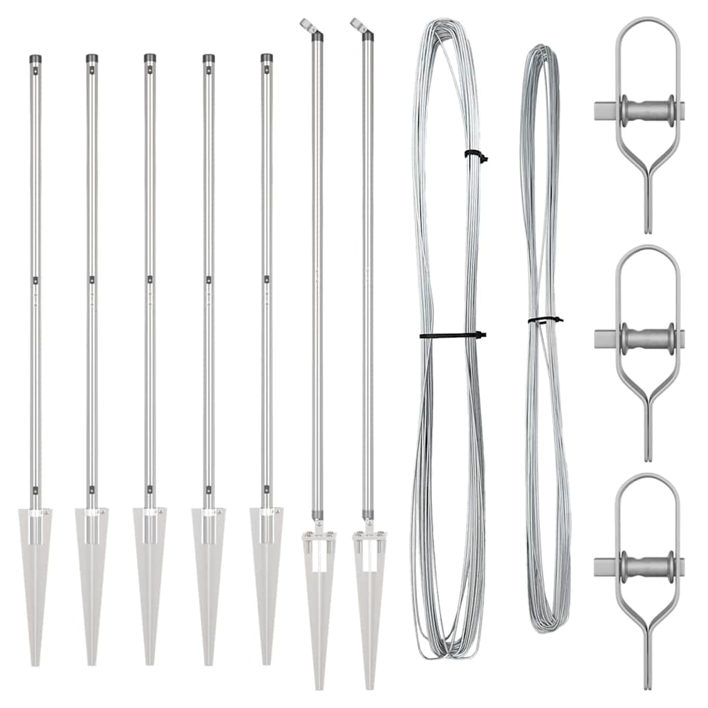Zaunpfosten Manuell 7 pcs Silber Ø32mm 170 cm Verzinkter Stahl